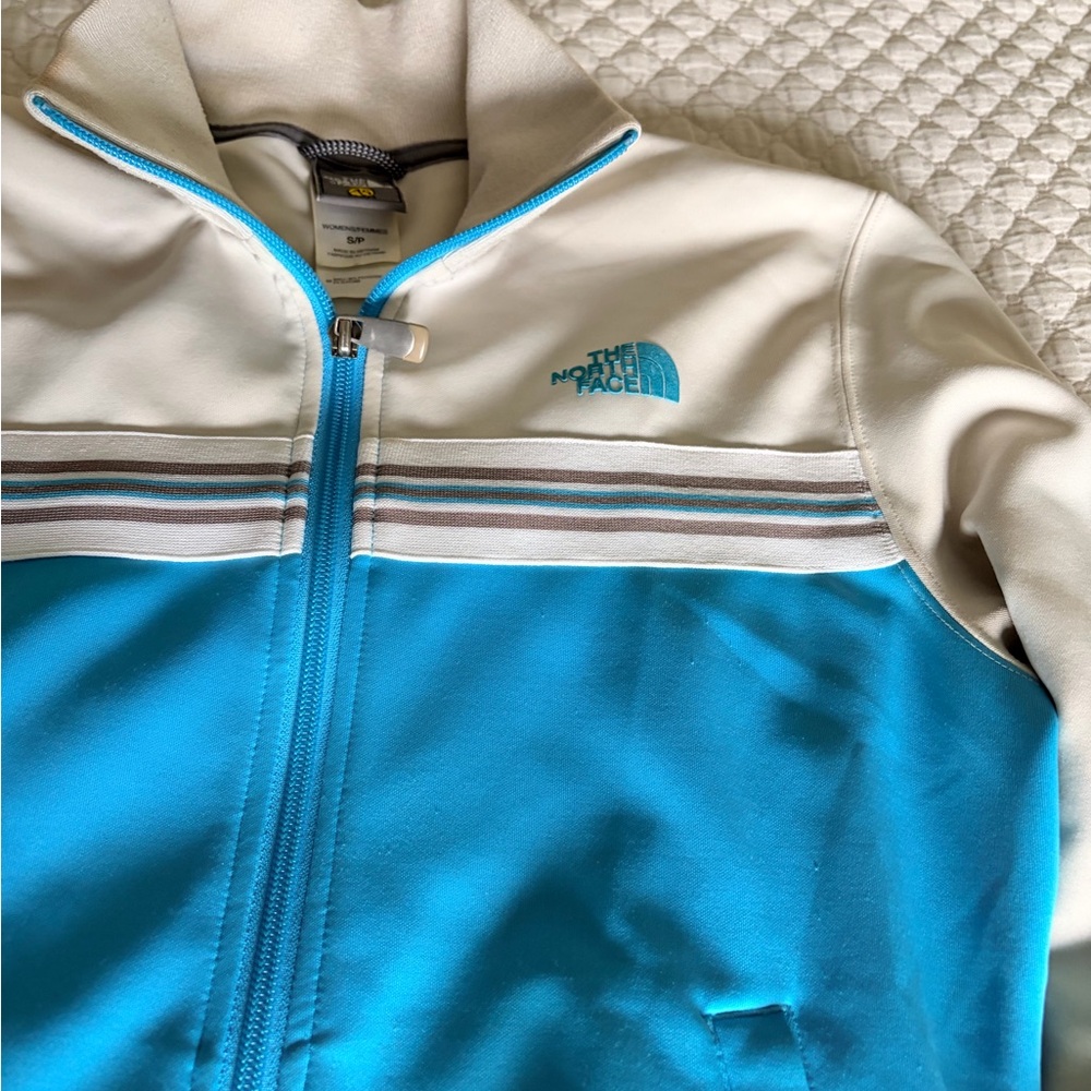 The North Face Aqua & Cream Full-Zip Jacket with Stripe Detail